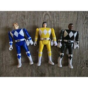 2021 Mighty Morphin Power Rangers Retro Flip Head Yellow,Blue, & Black Figures